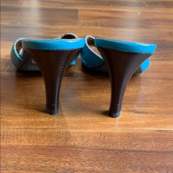 Franco Sarto Teal Studded Slide Heels - Picture 4 of 8